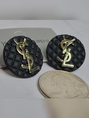 YSL Black Gold Button Earings